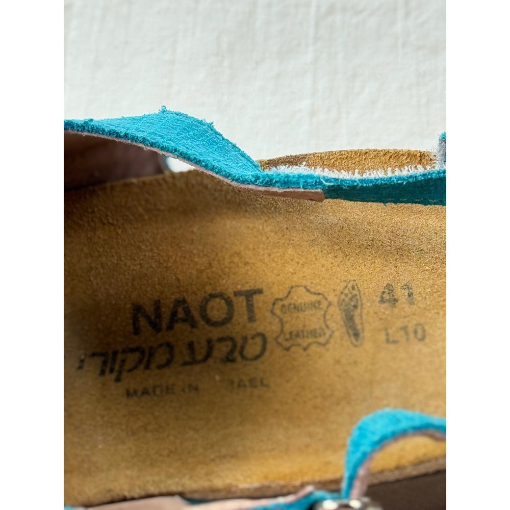 Naot Turquoise Leather Rhinestone Slingback Sandals Blue Cork Footbed‎ 41 L10 - Picture 7 of 8